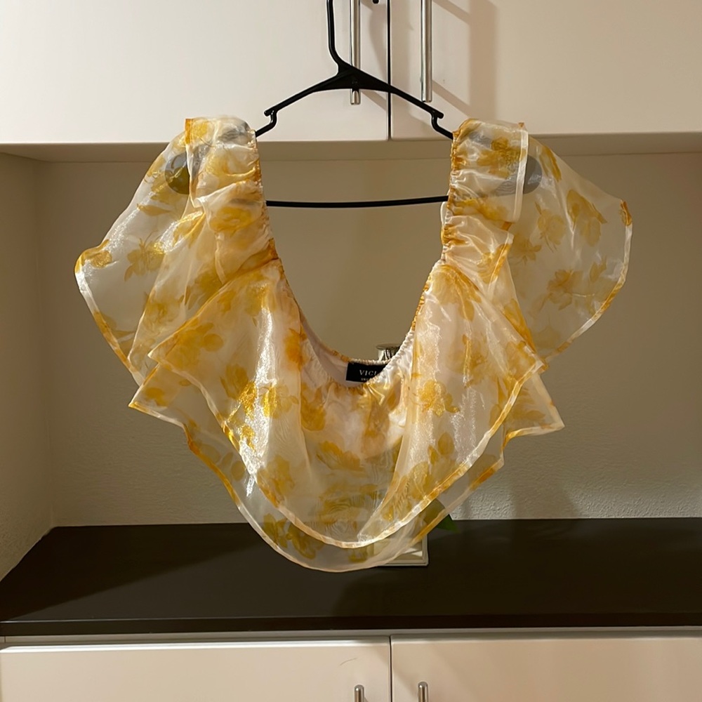 VICI Off The Shoulder Organza Crop Top
